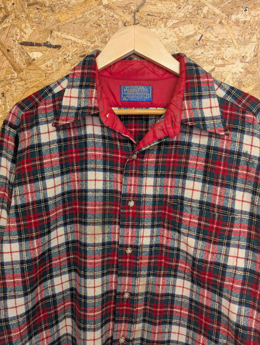 Pendleton Lodge Shirt Large Men Made USA Red  Green Plaid Check Wool LS Pocket