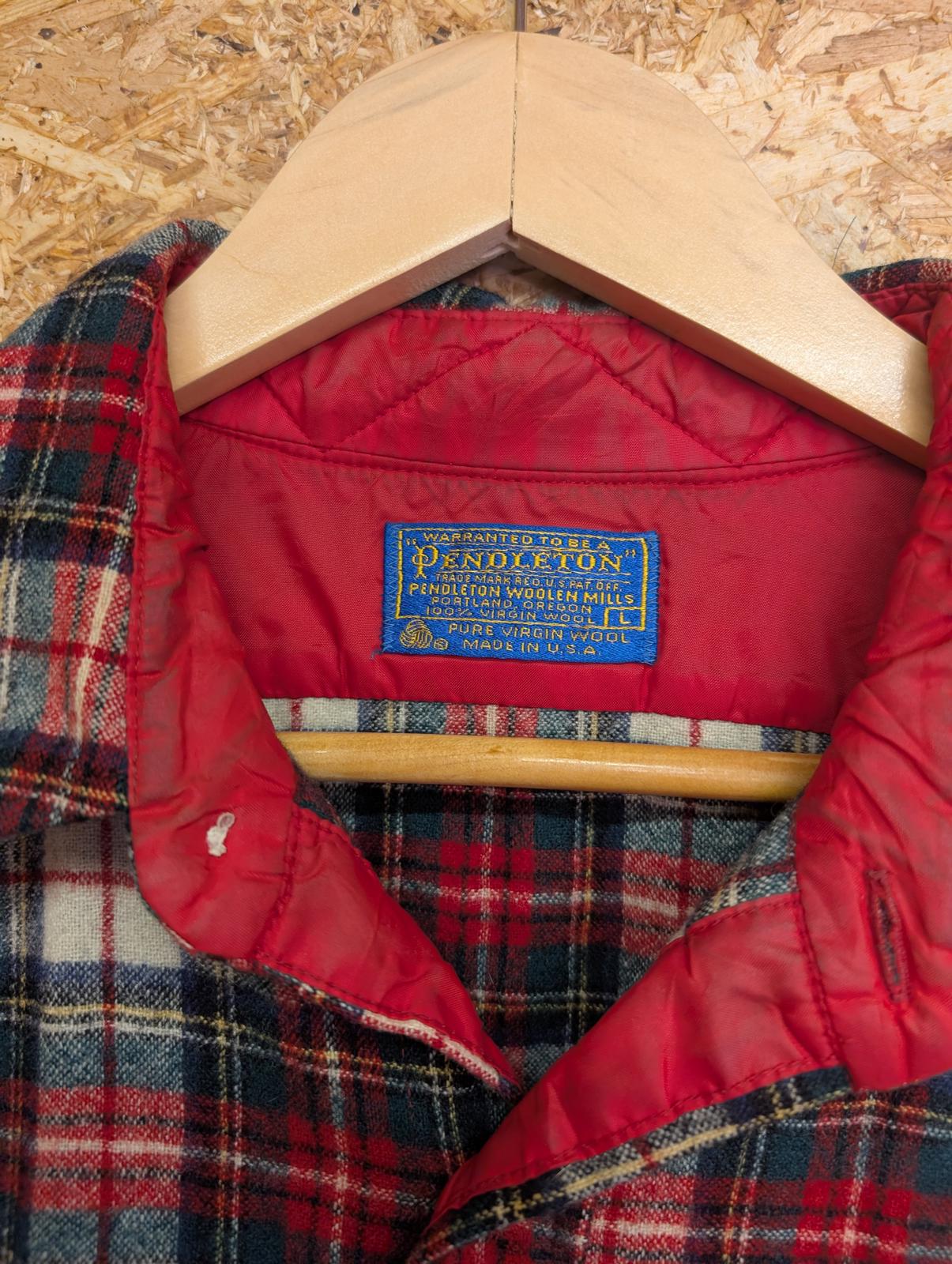Pendleton Lodge Shirt Large Men Made USA Red  Green Plaid Check Wool LS Pocket