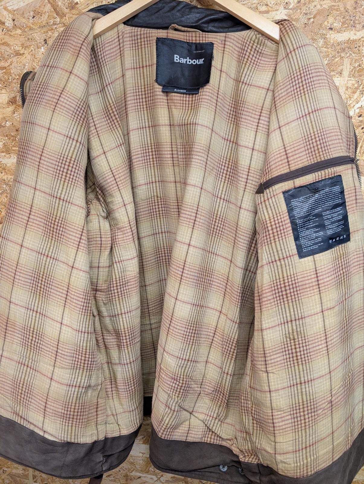 Barbour Bushman Brown Wax Jacket XXL Padded Men England Tartan Leather Collar