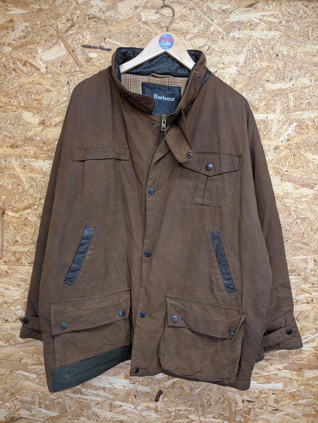 Barbour Bushman Brown Wax Jacket XXL Padded Men England Tartan Leather Collar