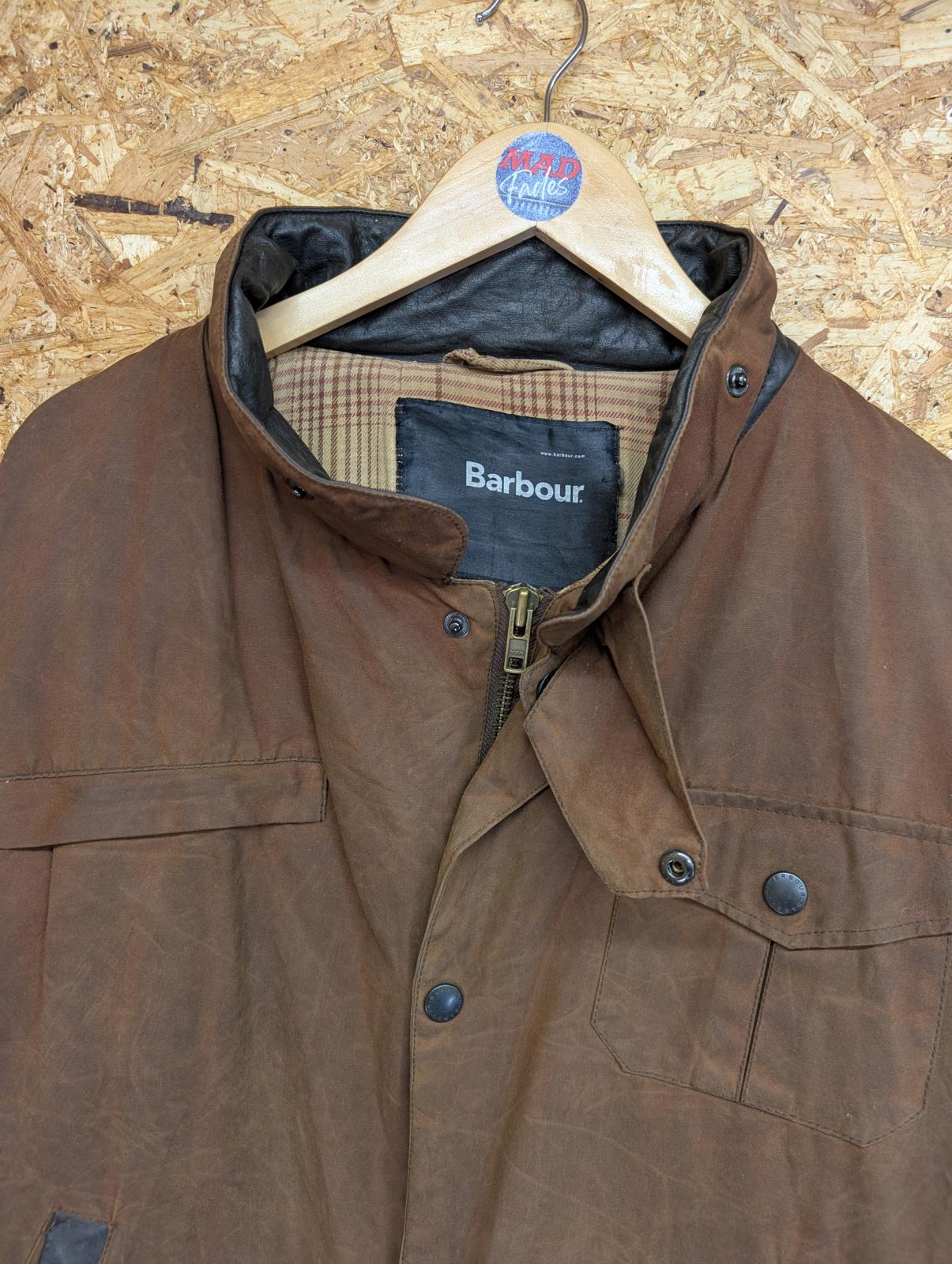 Barbour Bushman Brown Wax Jacket XXL Padded Men England Tartan Leather Collar