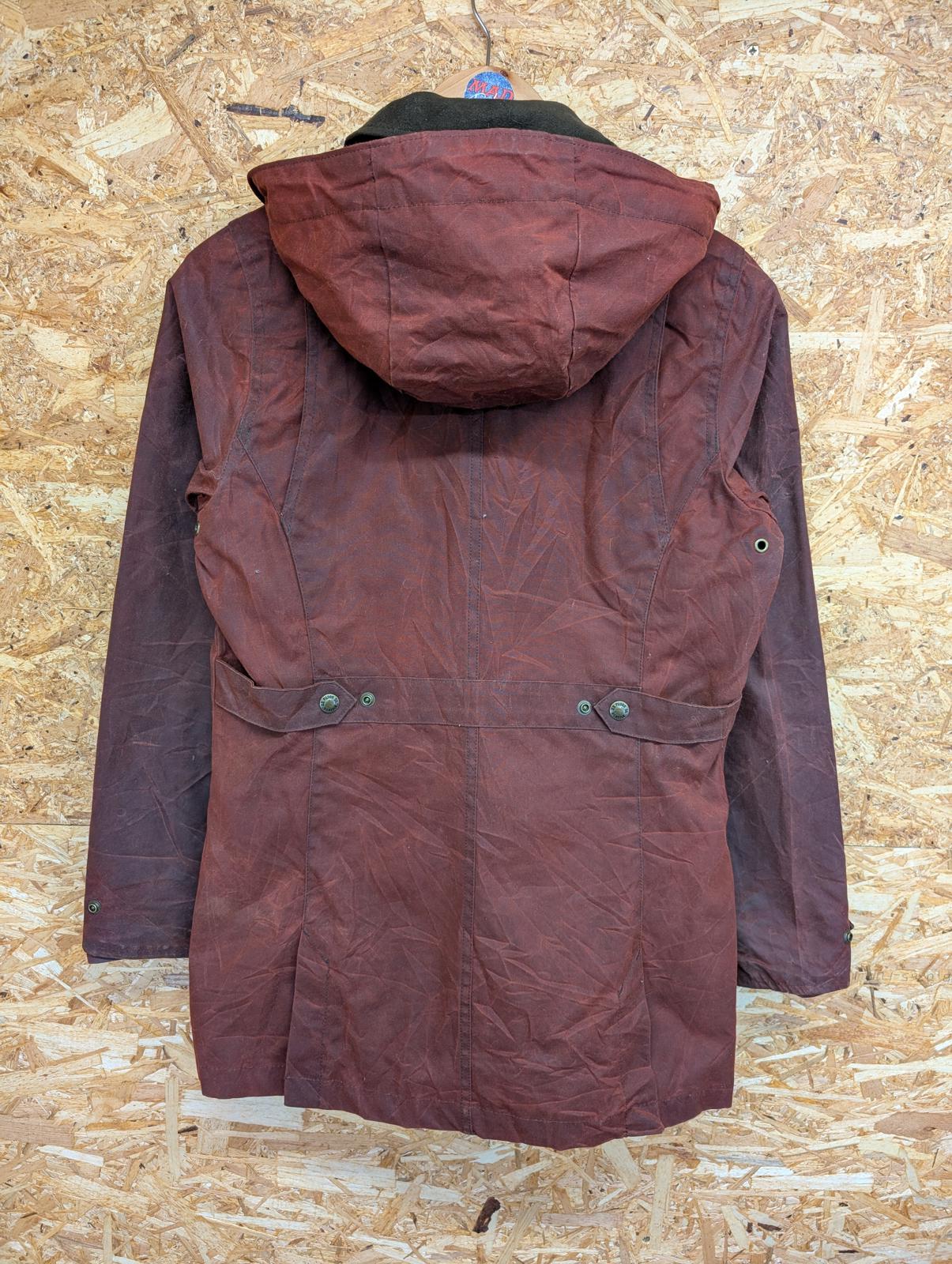Filson Moorcroft Hooded Wax Jacket Size Small Women Lined Coat Burgundy Tin