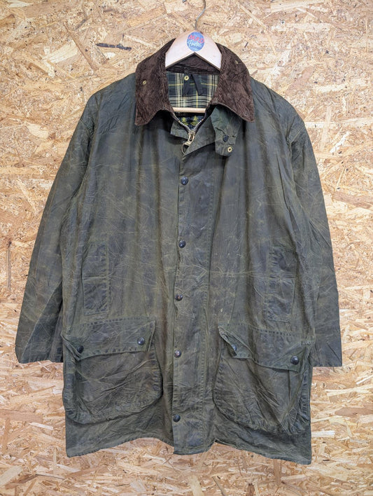 Vintage Barbour Border Wax Jacket Medium C40 102cm Men 80s Olive Green England