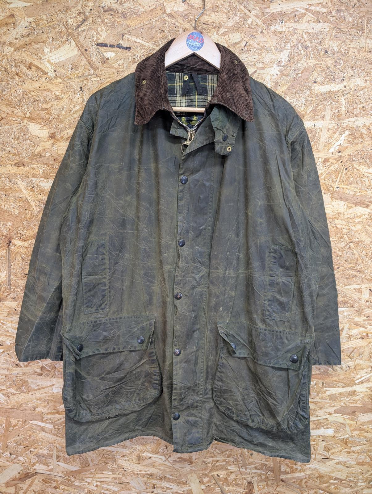 Vintage Barbour Border Wax Jacket Small Men C38 Cotton 80s Sage Green