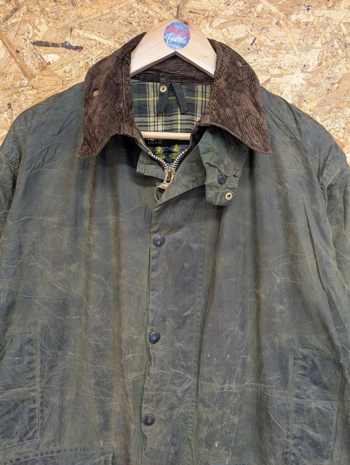 Vintage Barbour Border Wax Jacket Medium C40 102cm Men 80s Olive Green England