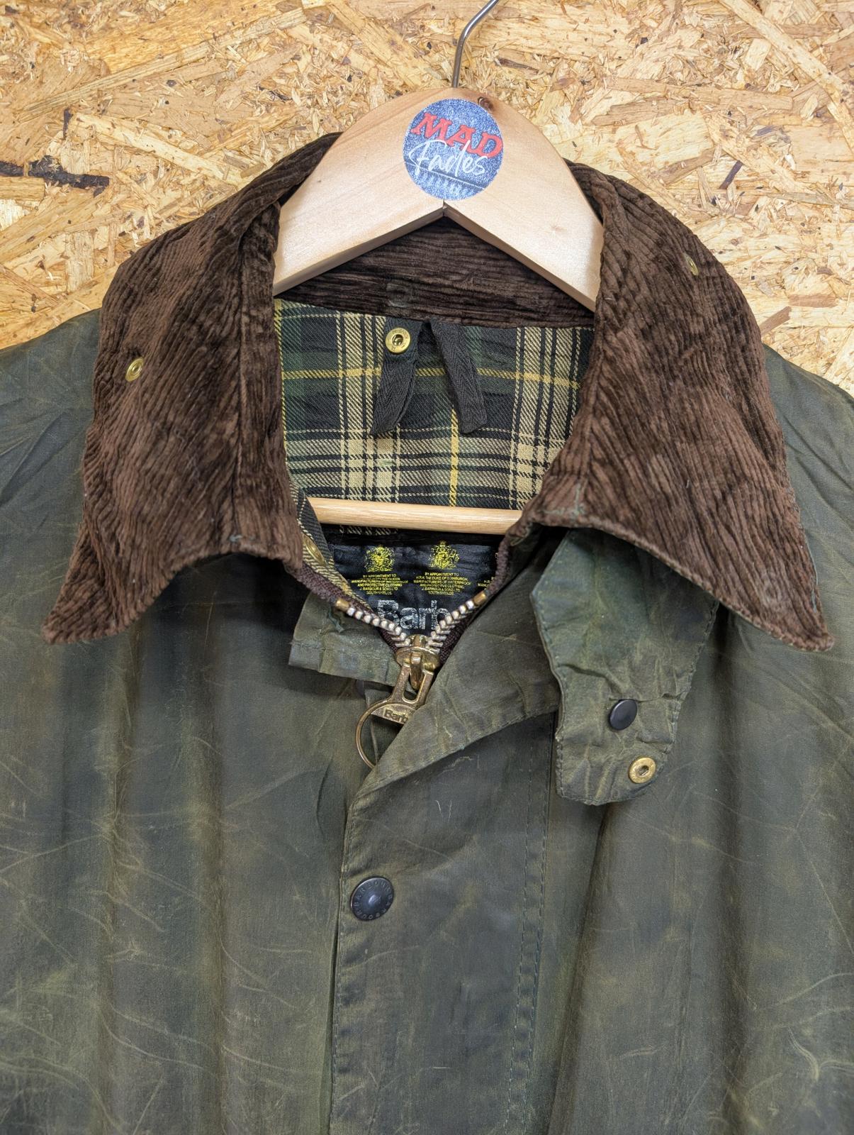 Vintage Barbour Border Wax Jacket Small Men C38 Cotton 80s Sage Green