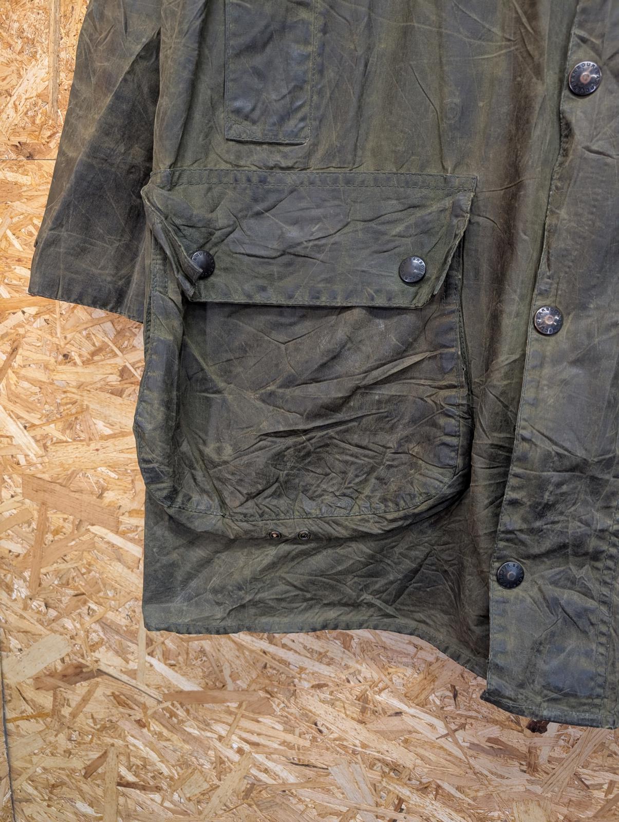 Vintage Barbour Border Wax Jacket Small Men C38 Cotton 80s Sage Green