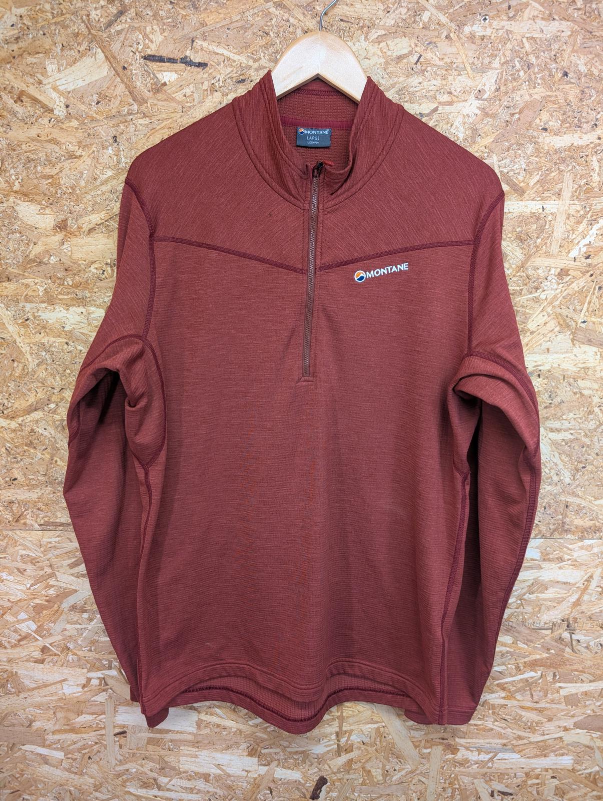 Montane Fleece Microgrid Large Men 1/4 Zip Red Burnt Orange Gym Hiking Walking