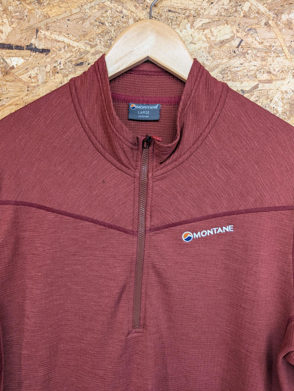 Montane Fleece Microgrid Large Men 1/4 Zip Red Burnt Orange Gym Hiking Walking