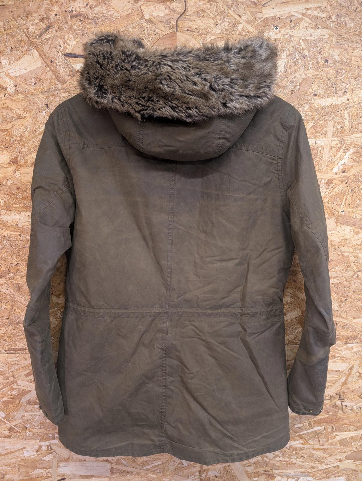 Barbour Kelsall Wax Parka Jacket Size 10 Women Tartan Coat Green Fleece Hood