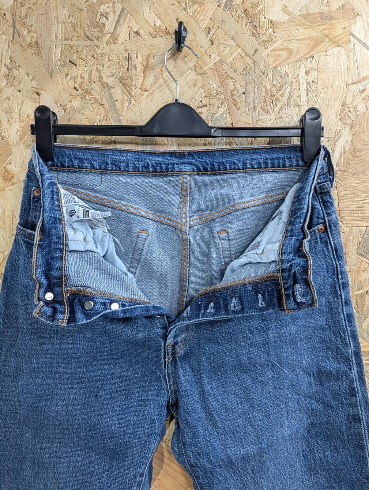 Levis 501 Blue Jeans W31 L30 Men Red Tab Raw Edge Straight Leg Denim Blue Mid