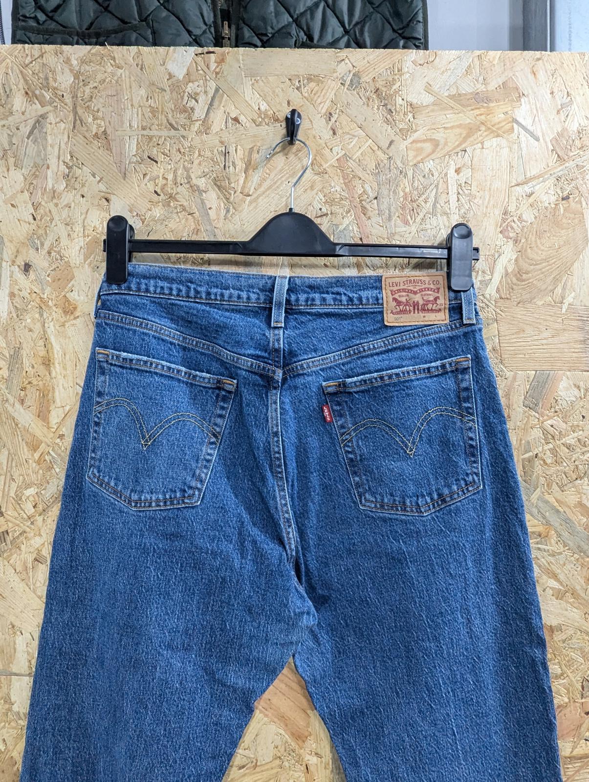 Levis 501 Blue Jeans W31 L30 Men Red Tab Raw Edge Straight Leg Denim Blue Mid