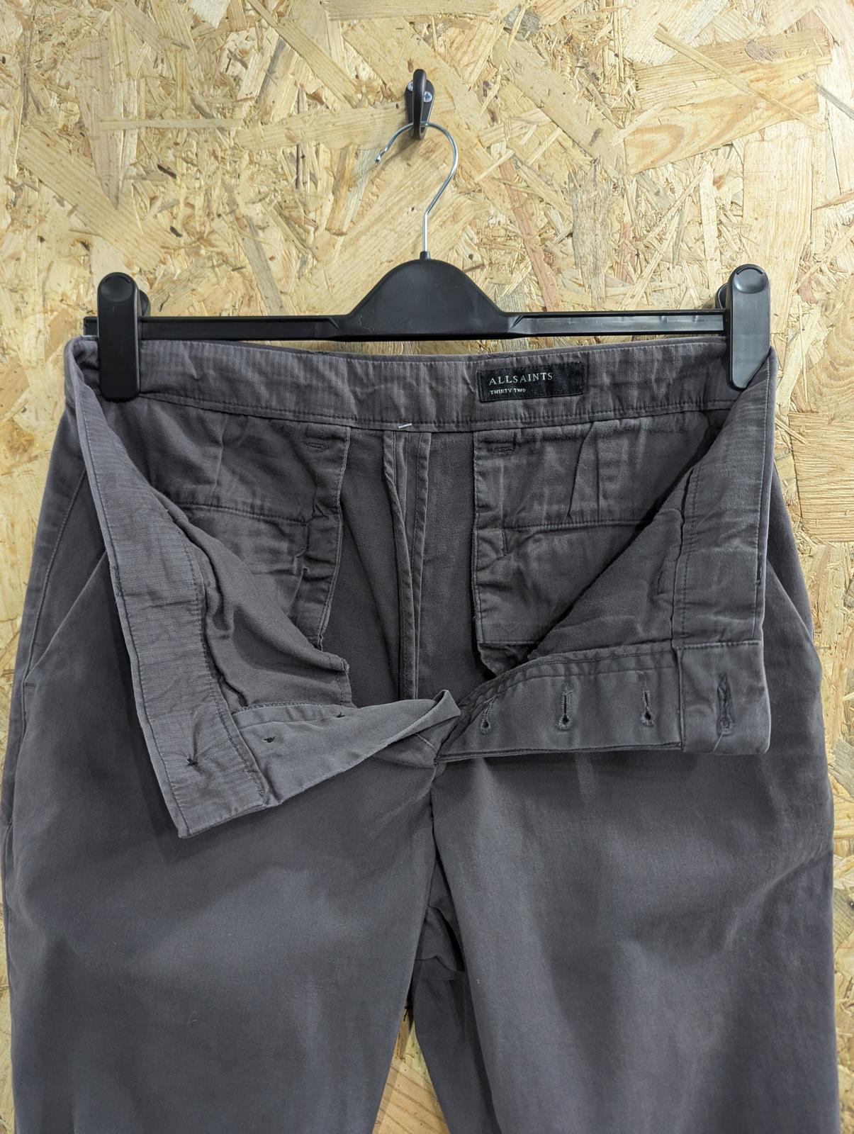 All Saints Felix Chino Trousers W32 L30 Charcoal Grey Button Fly Slim Fit Taper