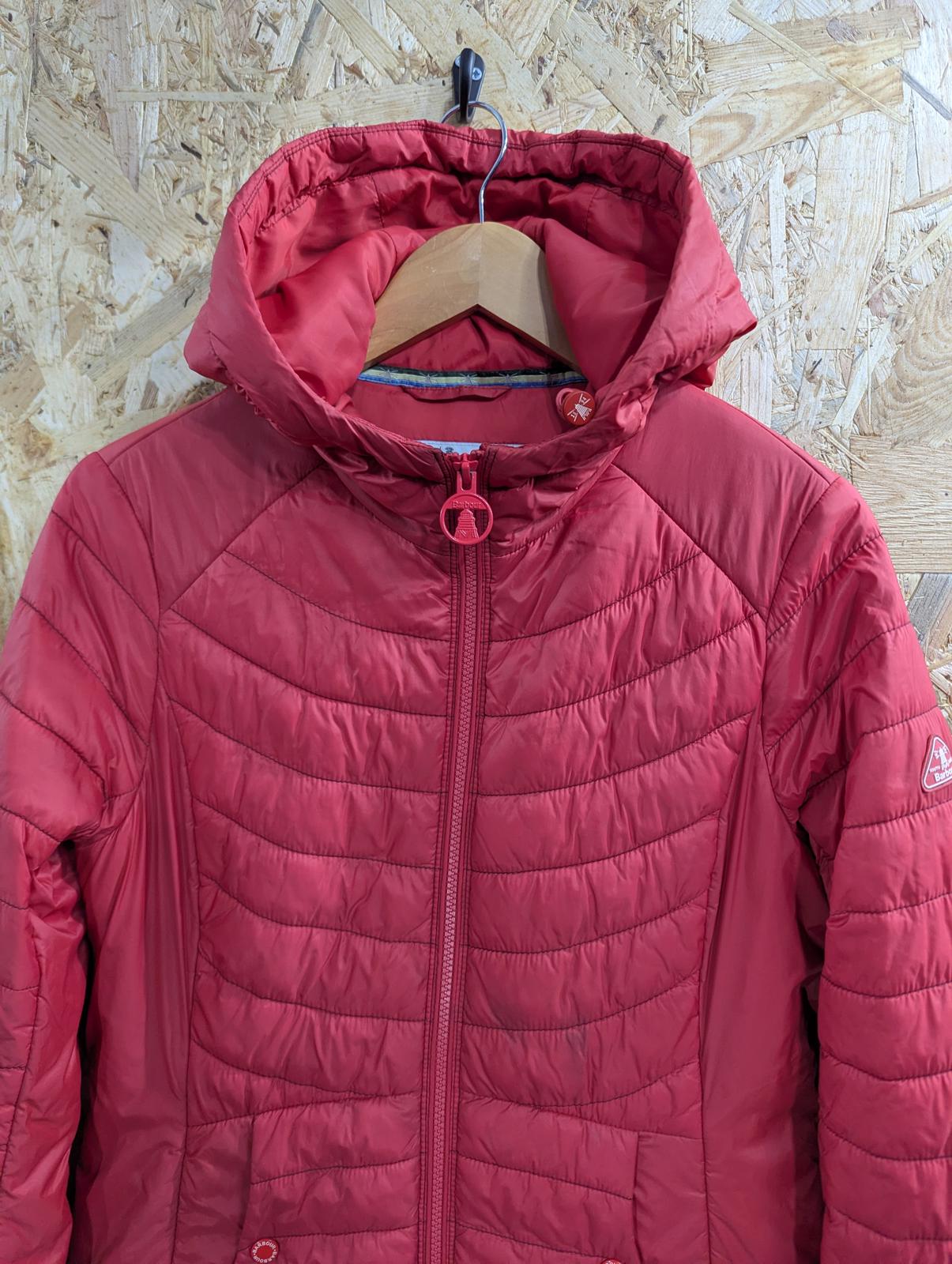 Barbour Ashore Quilt Jacket UK 10 Women Full Zip Pink Fibre-Down Pockets Hooded