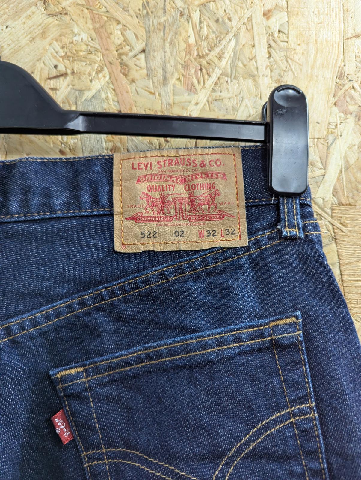 Levis 522 Jeans W32 L32 Men Raw Rigid Navy Blue Denim Slim Leg Tapered Fit Y2K