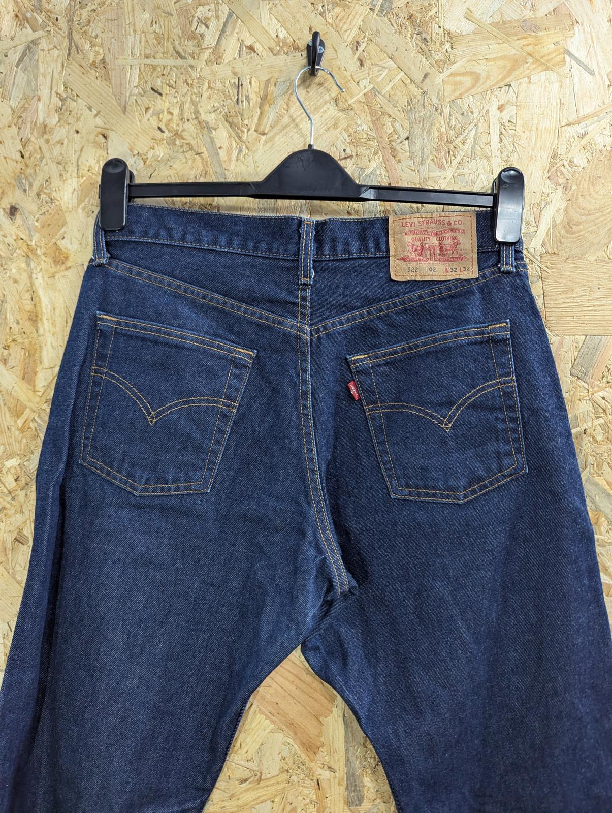 Levis 522 Jeans W32 L32 Men Raw Rigid Navy Blue Denim Slim Leg Tapered Fit Y2K