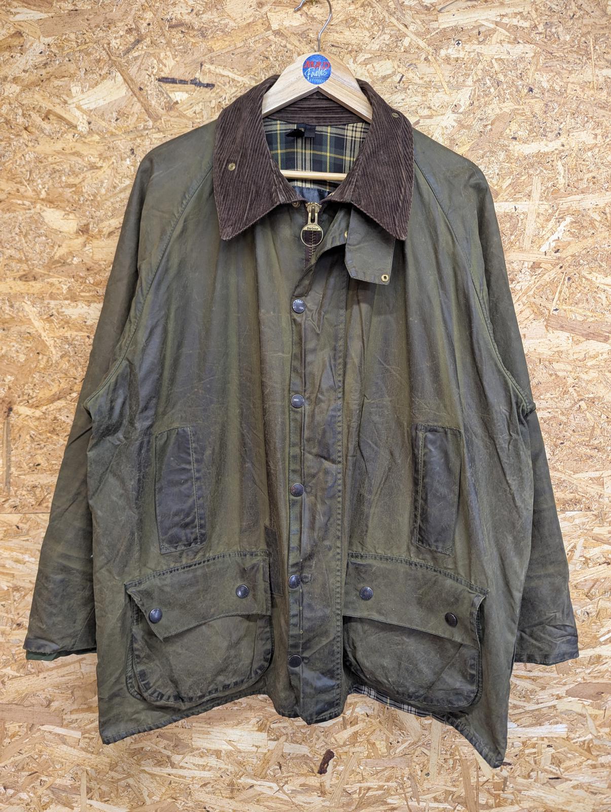 Vintage Barbour Beaufort Wax Jacket XXL C48 122cm Sage Green England Khaki