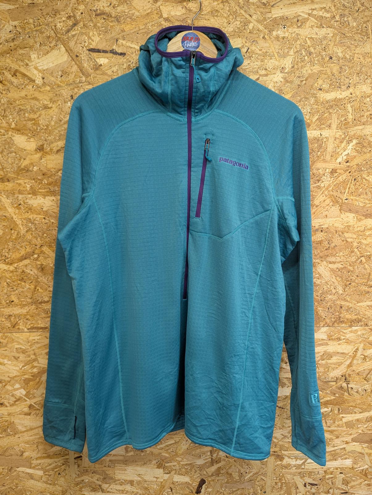 Patagonia R1 1/4 Zip Hoodie Jacket Large Microgrid Fleece Turquoise Green Purple