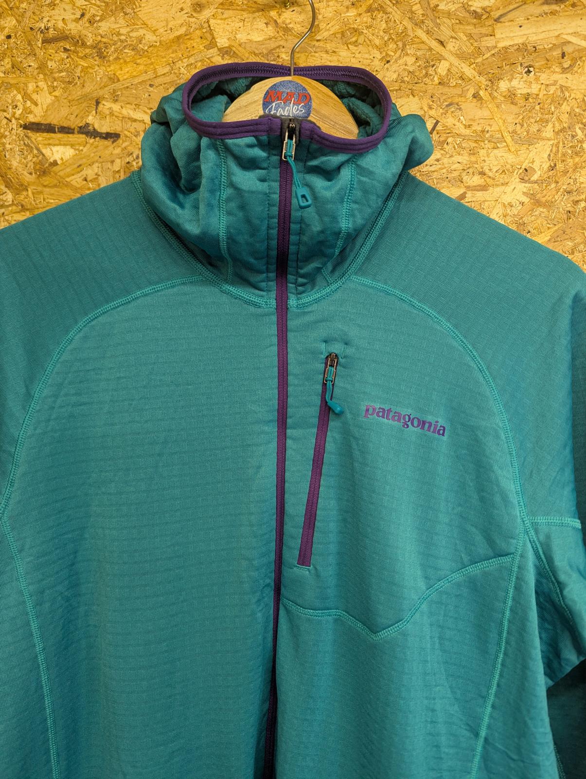 Patagonia R1 1/4 Zip Hoodie Jacket Large Microgrid Fleece Turquoise Green Purple