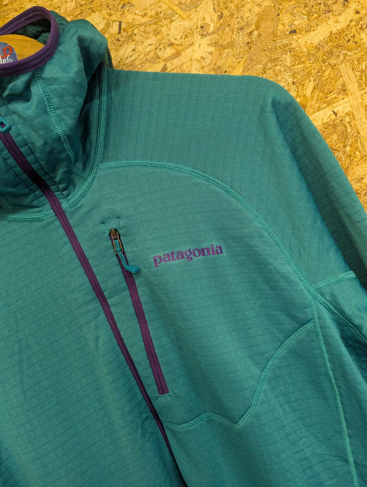 Patagonia R1 1/4 Zip Hoodie Jacket Large Microgrid Fleece Turquoise Green Purple