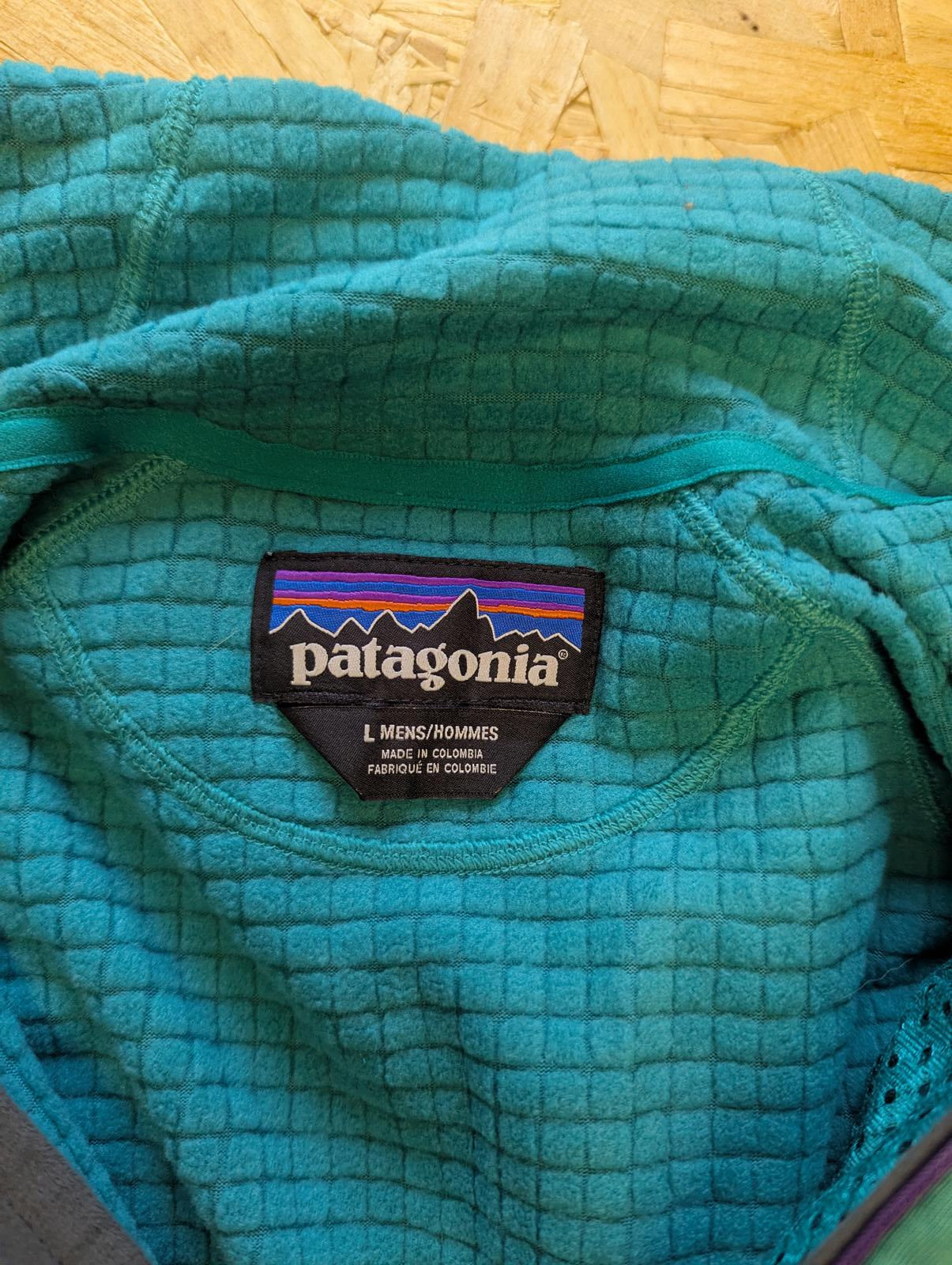 Patagonia R1 1/4 Zip Hoodie Jacket Large Microgrid Fleece Turquoise Green Purple