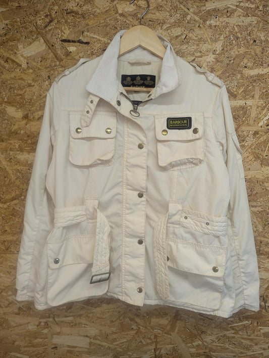 Barbour Rainbow International Gold Jacket UK 14 Women Belted Wax White Cream