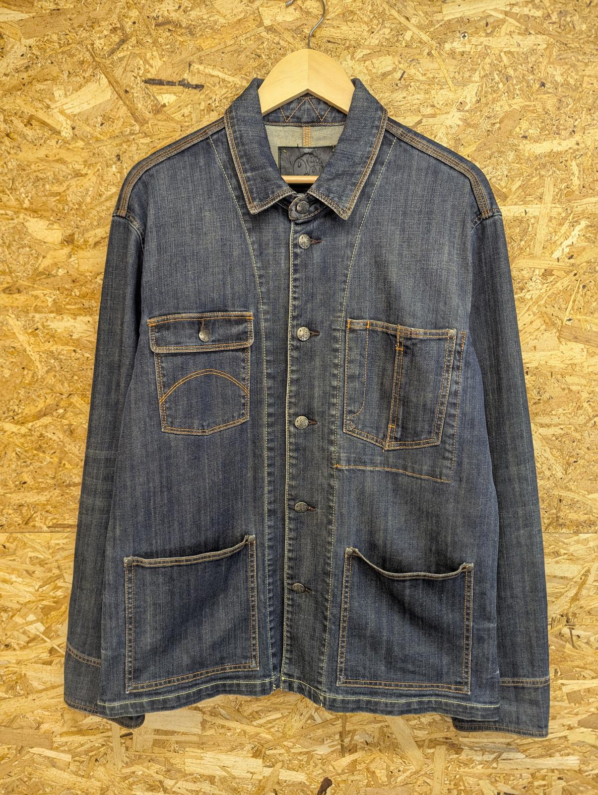 Pretty Green Denim Chore Jacket Size Large Pockets Mid Blue Indie Gallagher