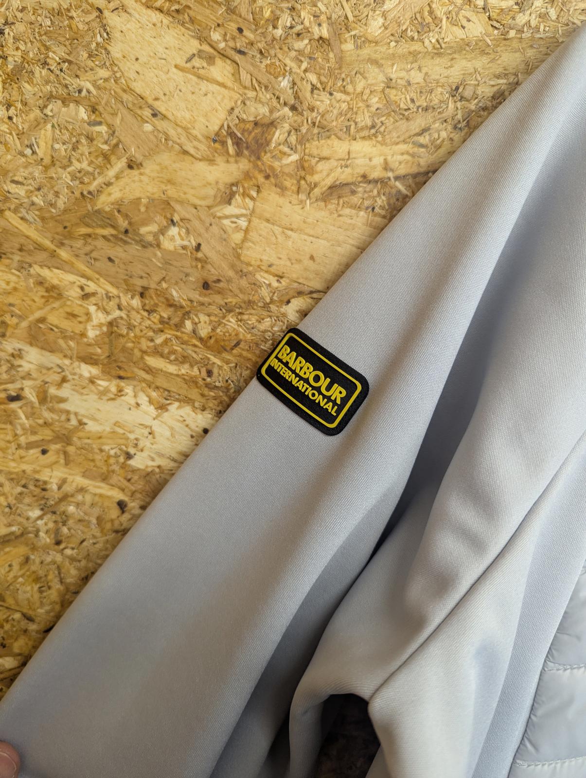 Barbour International Fibre-Down Jacket UK 16 Women Zip Pockets Grey Drive Sweat