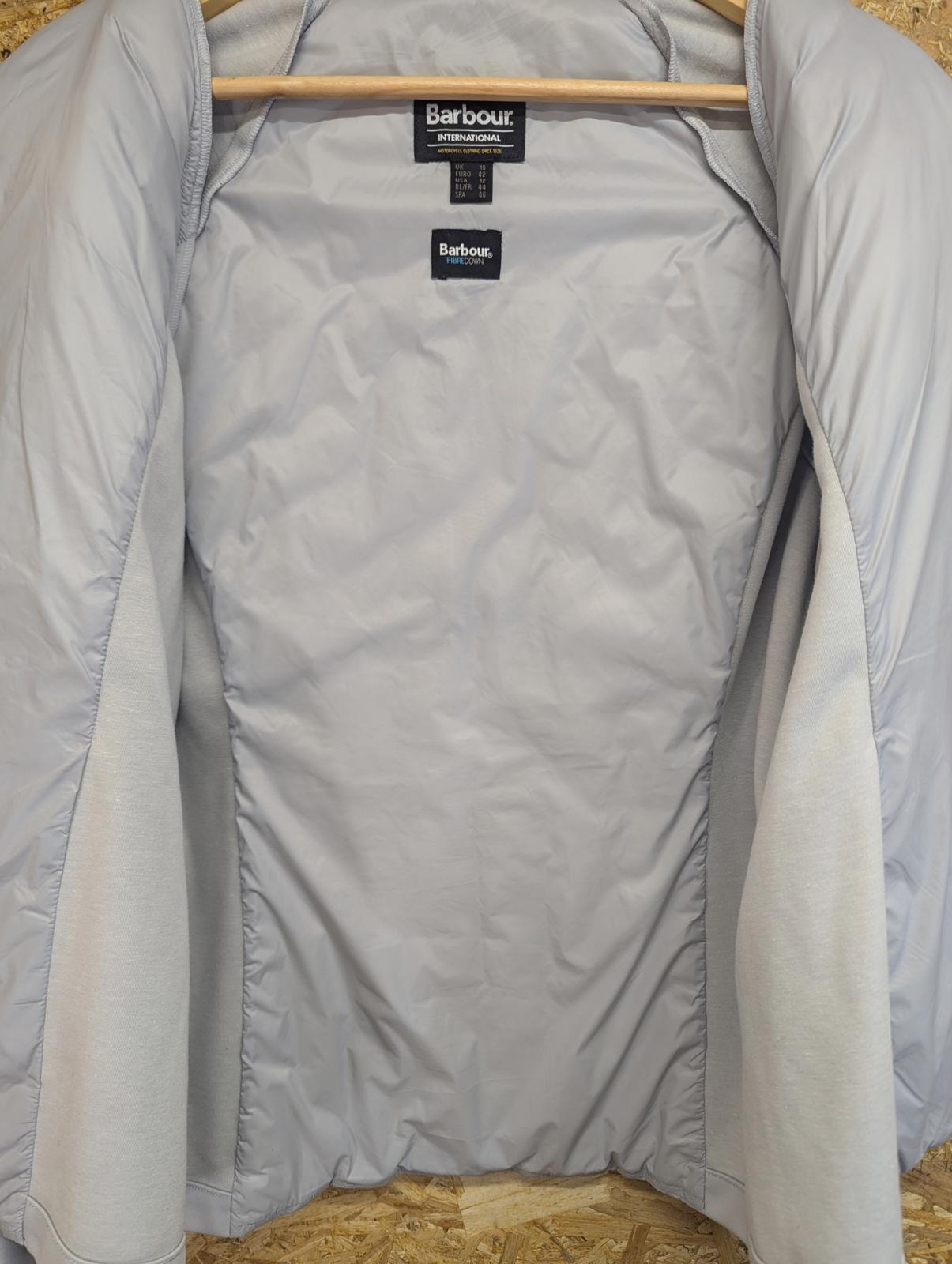 Barbour International Fibre-Down Jacket UK 16 Women Zip Pockets Grey Drive Sweat