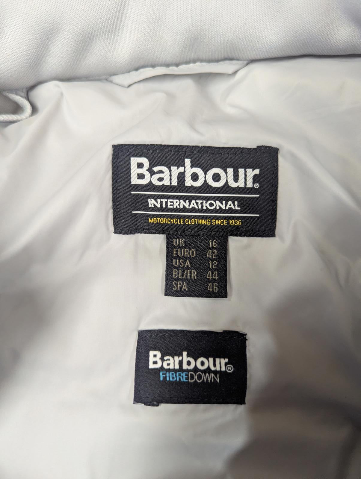 Barbour International Fibre-Down Jacket UK 16 Women Zip Pockets Grey Drive Sweat