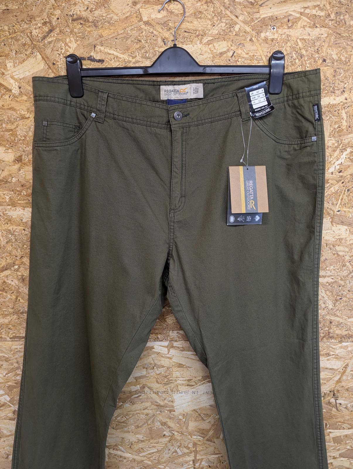 Regatta Landyn Trousers W42 L32 Men Khaki Green Cotton Hiking Walking Zip Fly