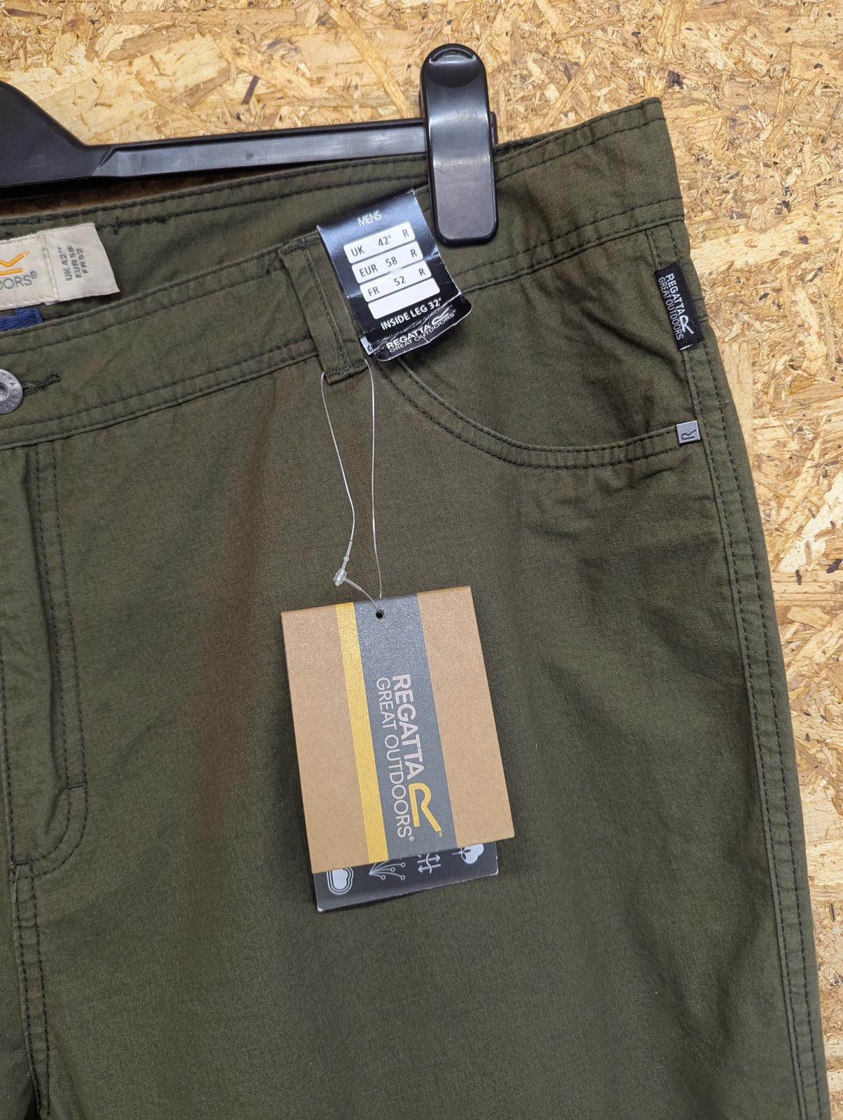 Regatta Landyn Trousers W42 L32 Men Khaki Green Cotton Hiking Walking Zip Fly