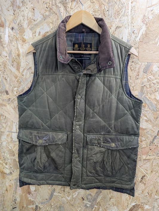 Vintage Barbour Padded Wax Vest Small Body Warmer Gilet Green Feather Down Fill