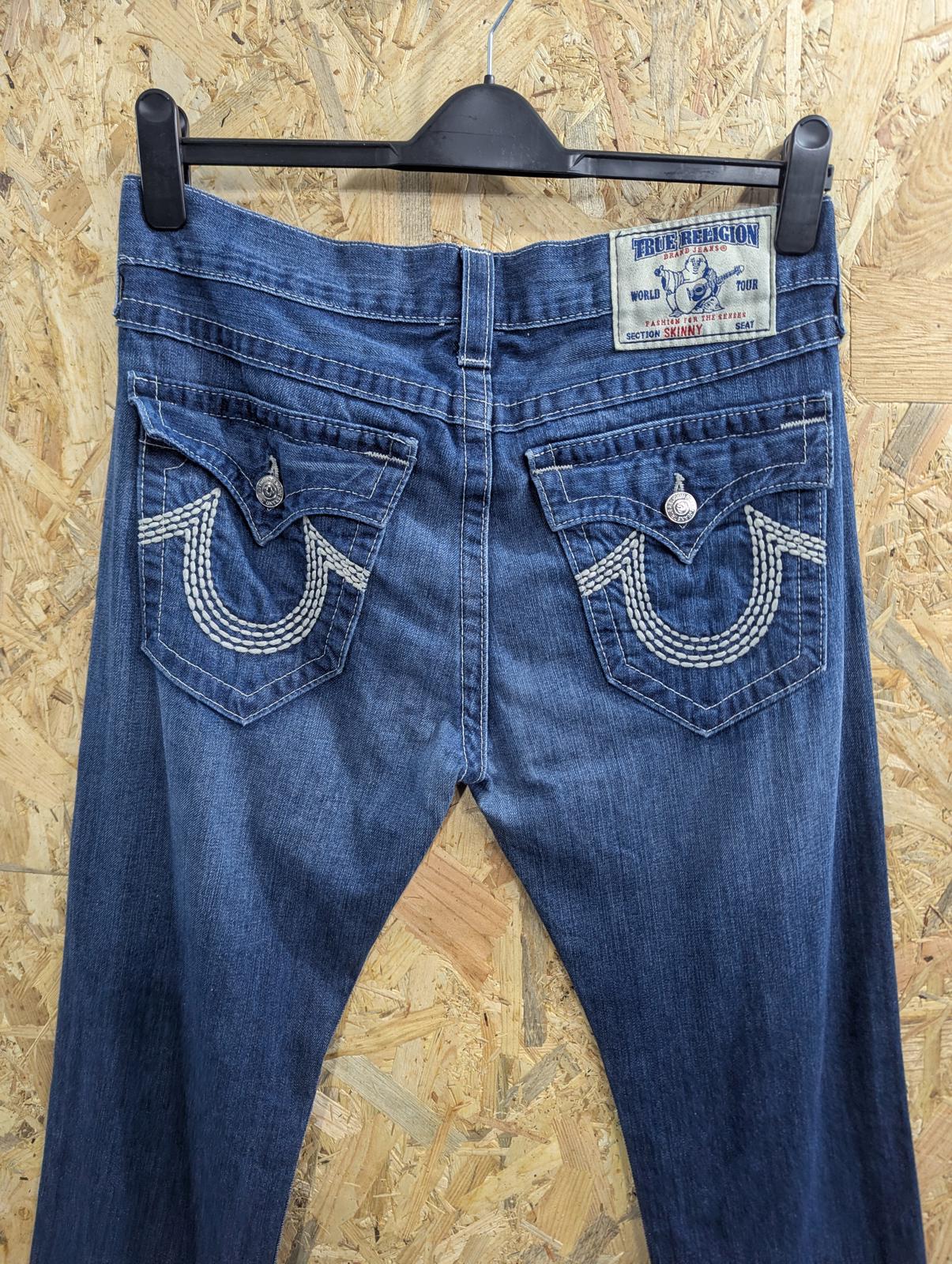 True Religion Jeans W32 L34 Men Skinny USA Made Navy Blue Denim Zip Fly Slim Fit