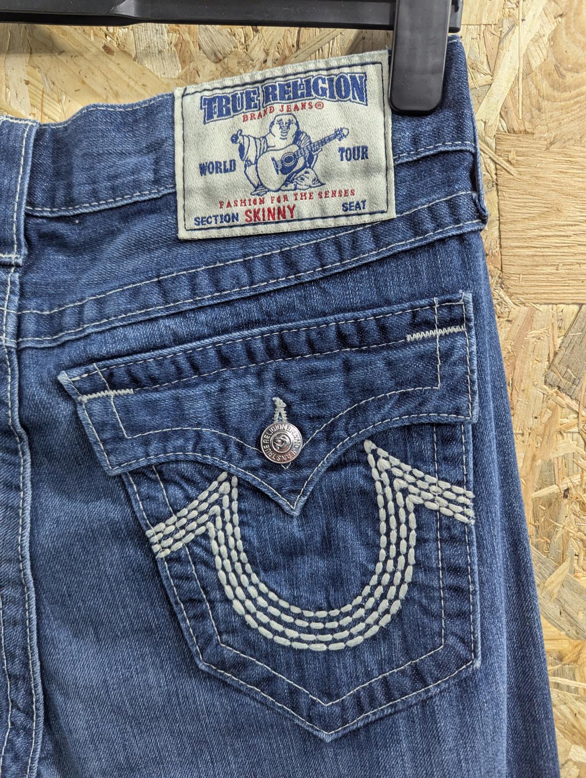 True Religion Jeans W32 L34 Men Skinny USA Made Navy Blue Denim Zip Fly Slim Fit