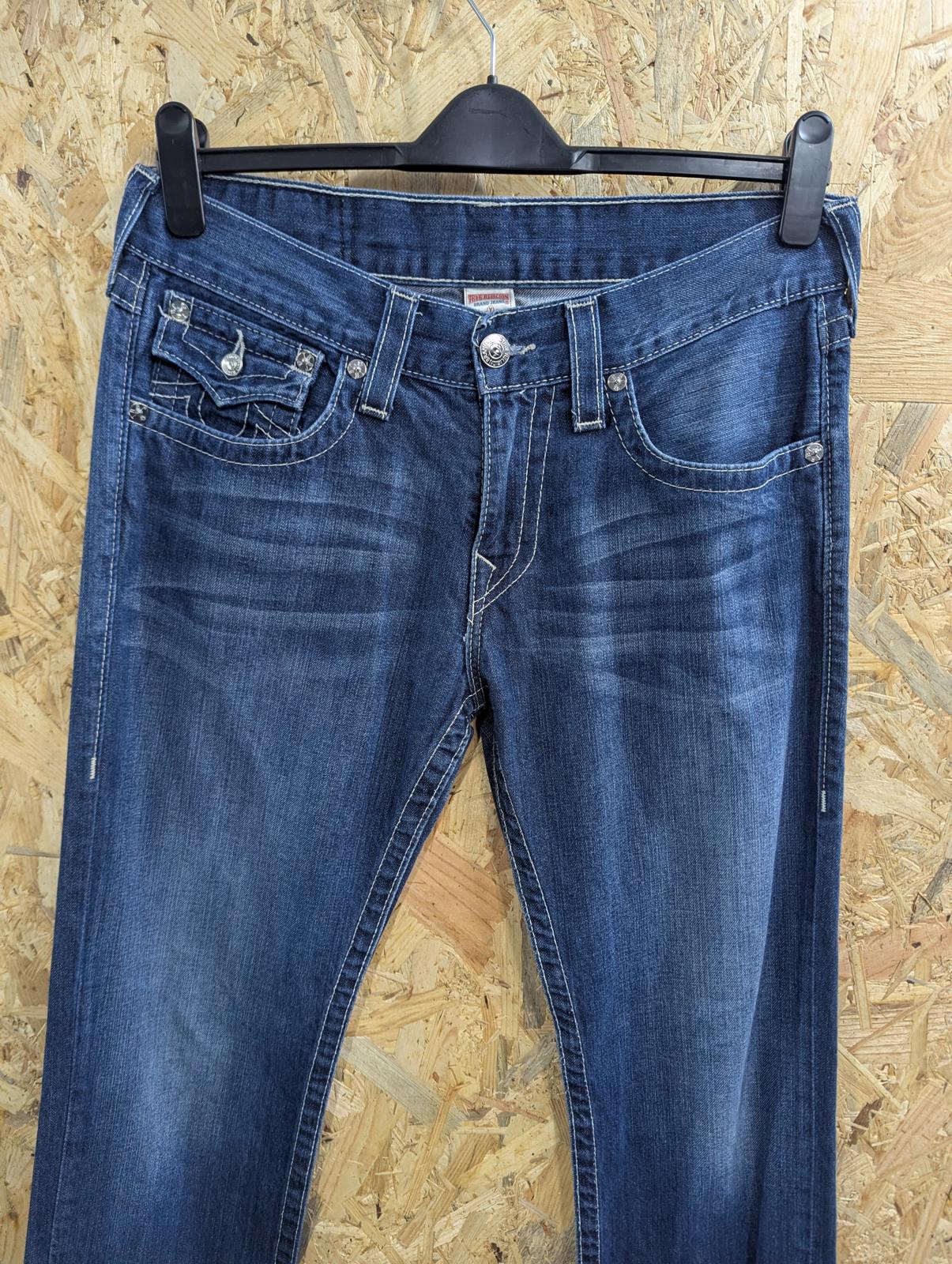 True Religion Jeans W32 L34 Men Skinny USA Made Navy Blue Denim Zip Fly Slim Fit