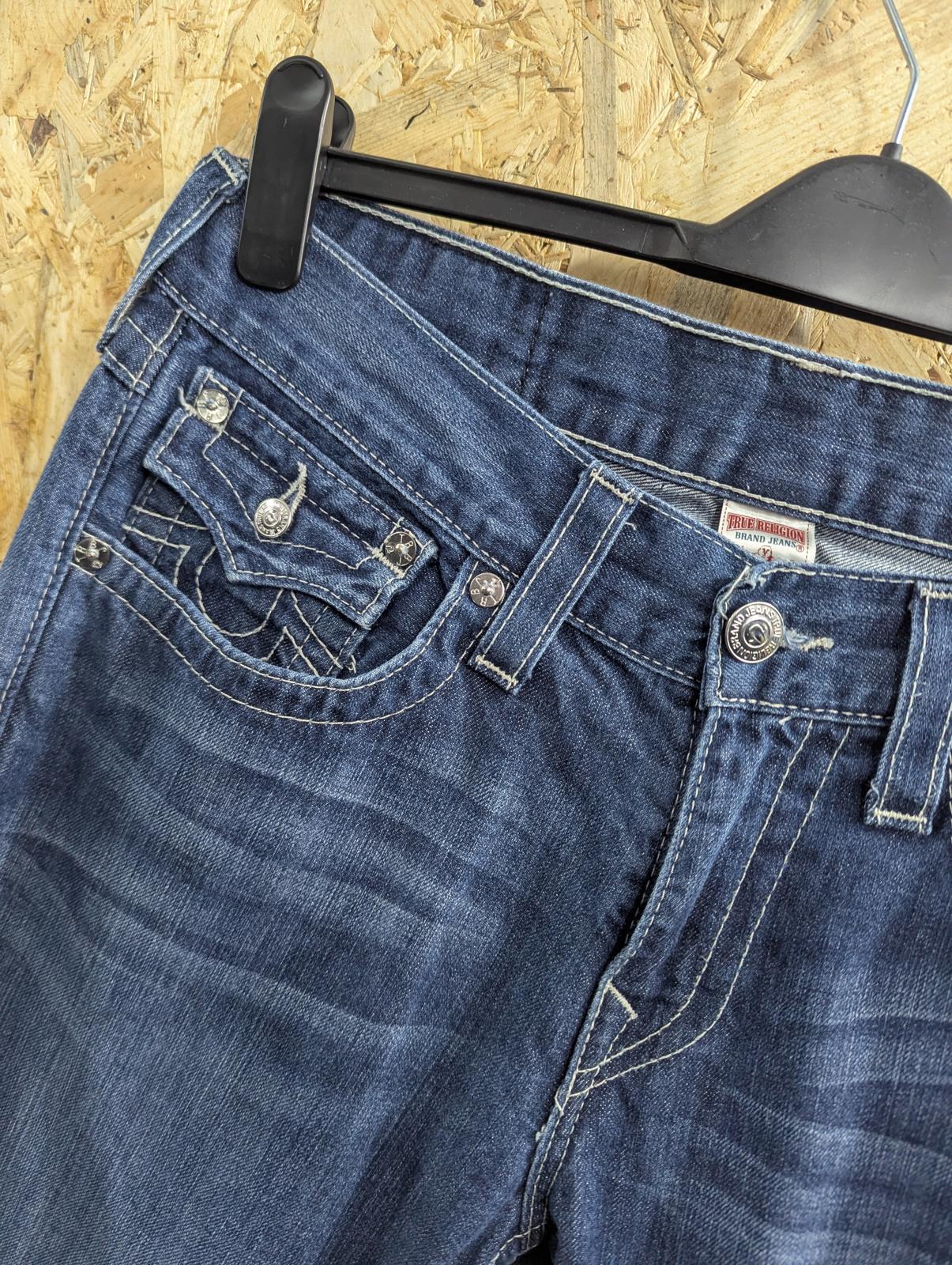 True Religion Jeans W32 L34 Men Skinny USA Made Navy Blue Denim Zip Fly Slim Fit