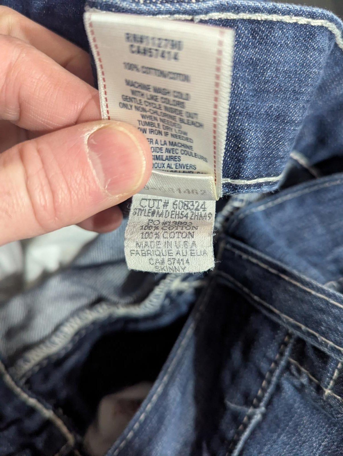True Religion Jeans W32 L34 Men Skinny USA Made Navy Blue Denim Zip Fly Slim Fit
