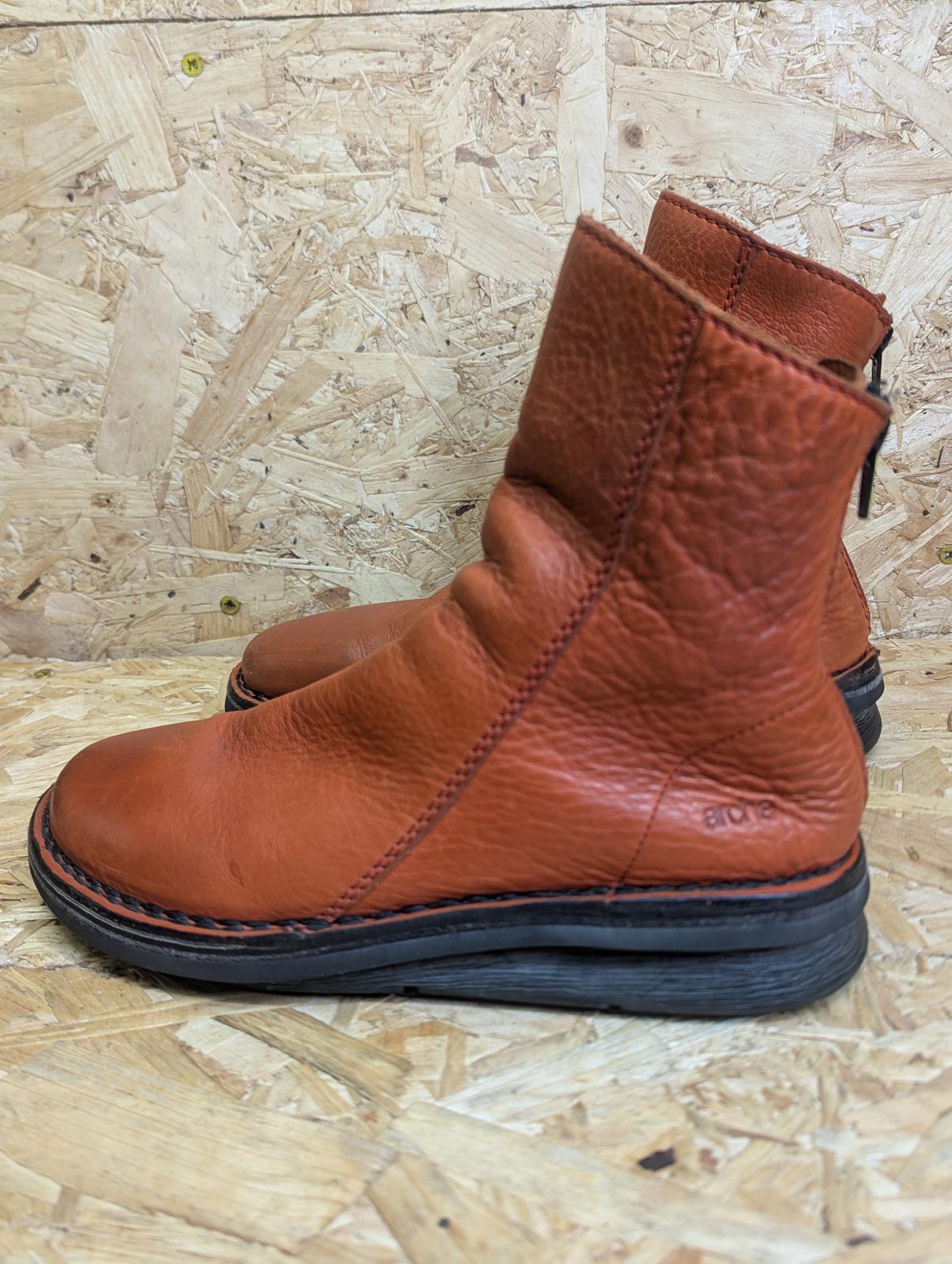 Arche Padaro Full Grain Orange Leather Ankle Boots Women UK Size 5 EU 38 Zip
