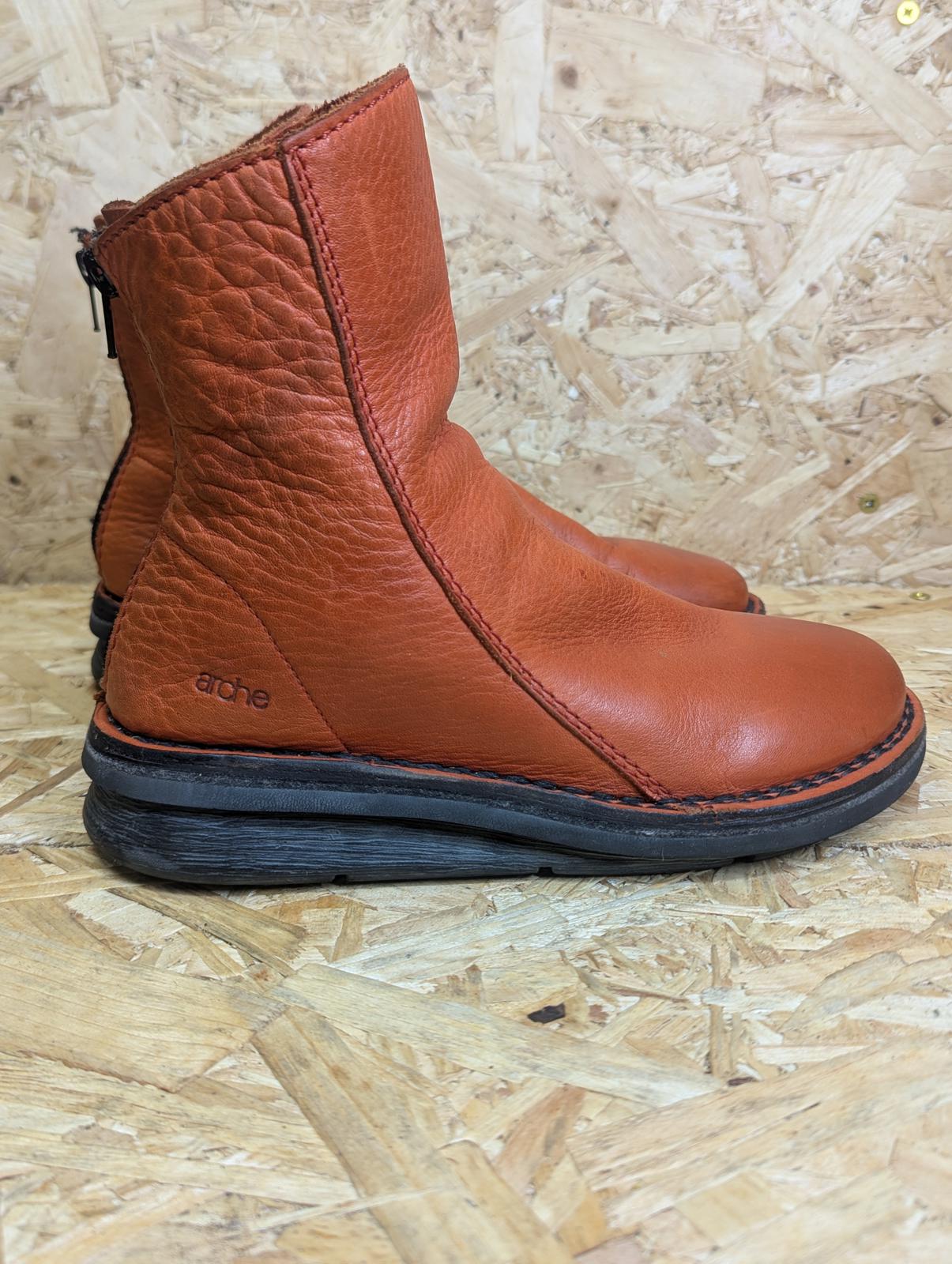 Arche Padaro Full Grain Orange Leather Ankle Boots Women UK Size 5 EU 38 Zip