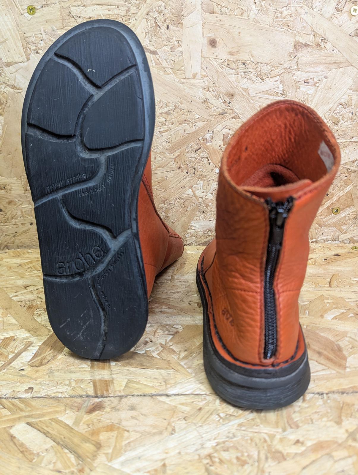 Arche Padaro Full Grain Orange Leather Ankle Boots Women UK Size 5 EU 38 Zip