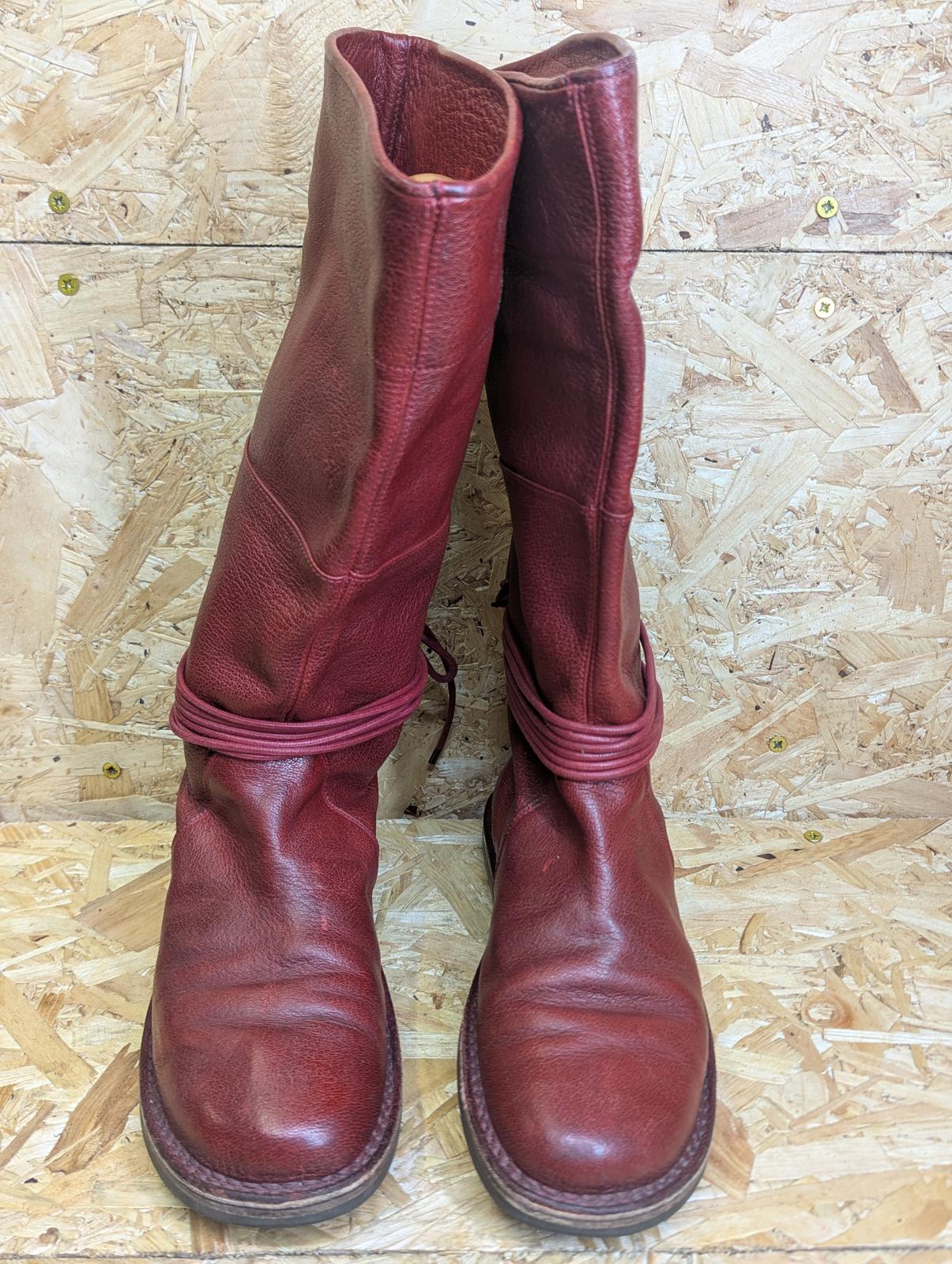 Trippen Full Grain Red Leather Boots Women UK Size 5 EU 38 Strap Lace Tie