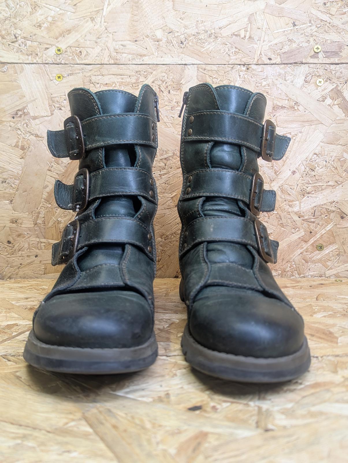 Fly London Scop Mid-Calf Boots UK 6.5 EU 40 Women Dark Green Leather Buckle