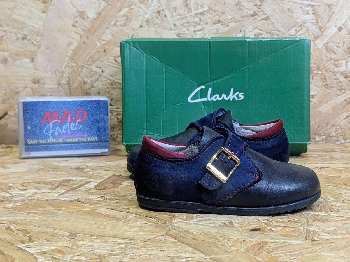Vintage Clarks Morris Shoes Kids 6.5 UK 23 EU Blue Leather Buckle 90s England