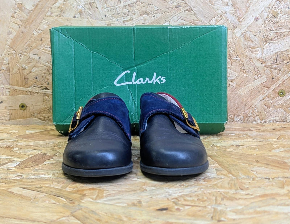 Vintage Clarks Morris Shoes Kids 6.5 UK 23 EU Blue Leather Buckle 90s England