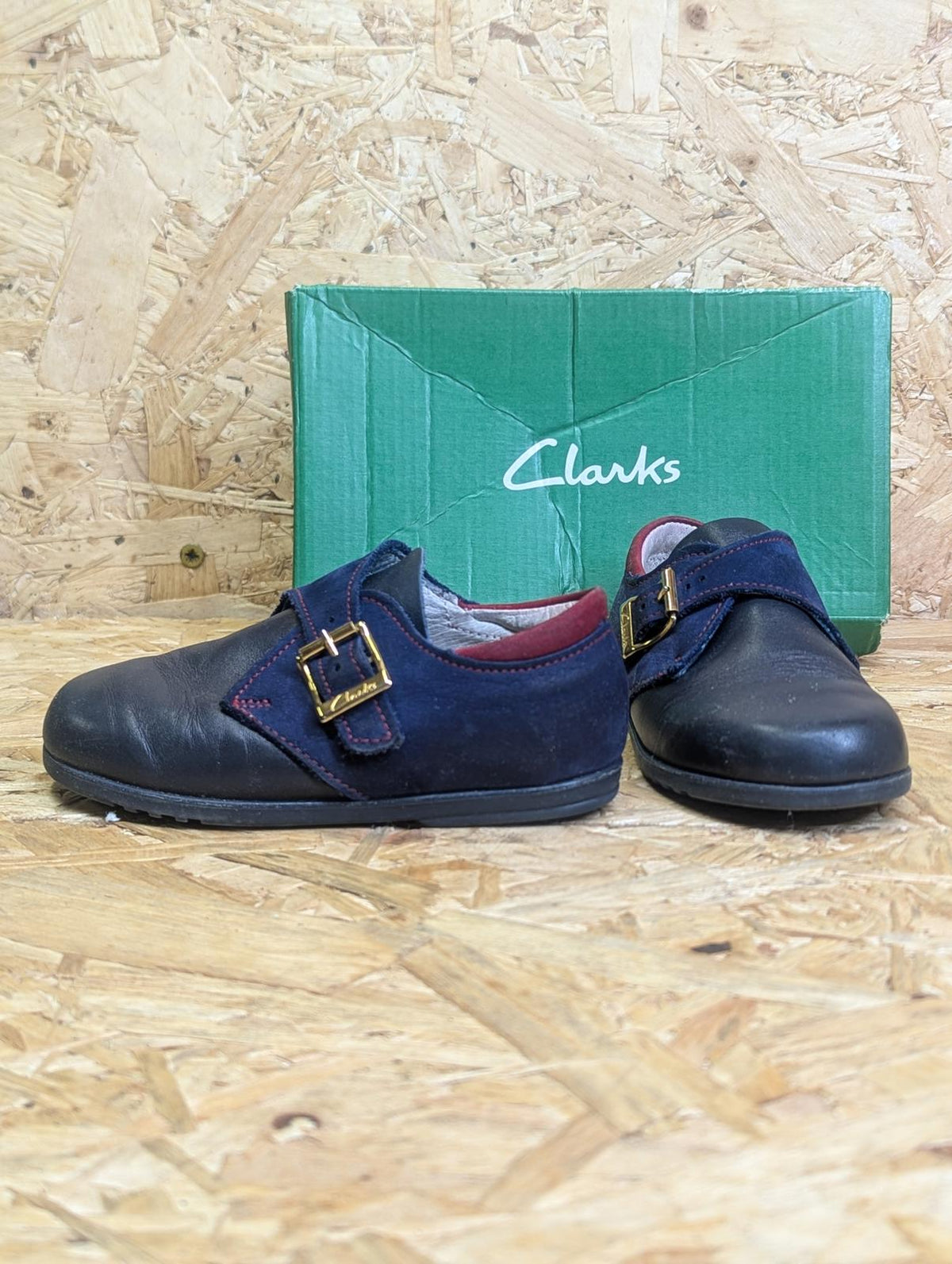 Vintage Clarks Morris Shoes Kids 6.5 UK 23 EU Blue Leather Buckle 90s England