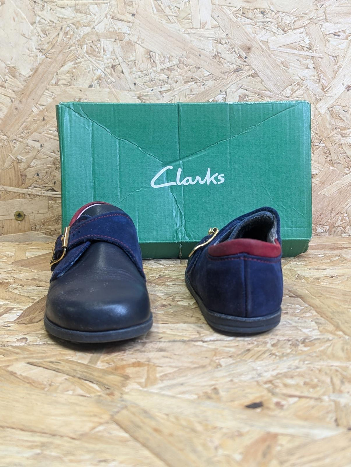 Vintage Clarks Morris Shoes Kids 6.5 UK 23 EU Blue Leather Buckle 90s England