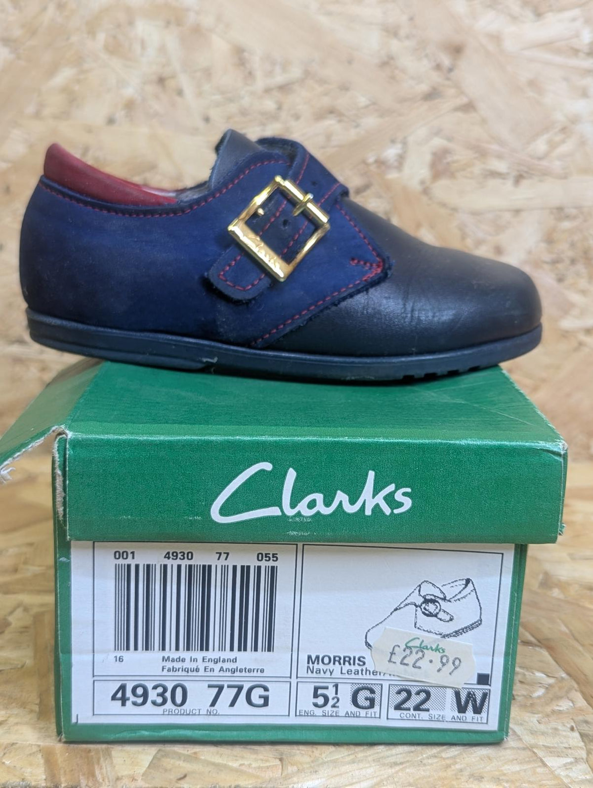 Vintage Clarks Morris Shoes Kids 6.5 UK 23 EU Blue Leather Buckle 90s England