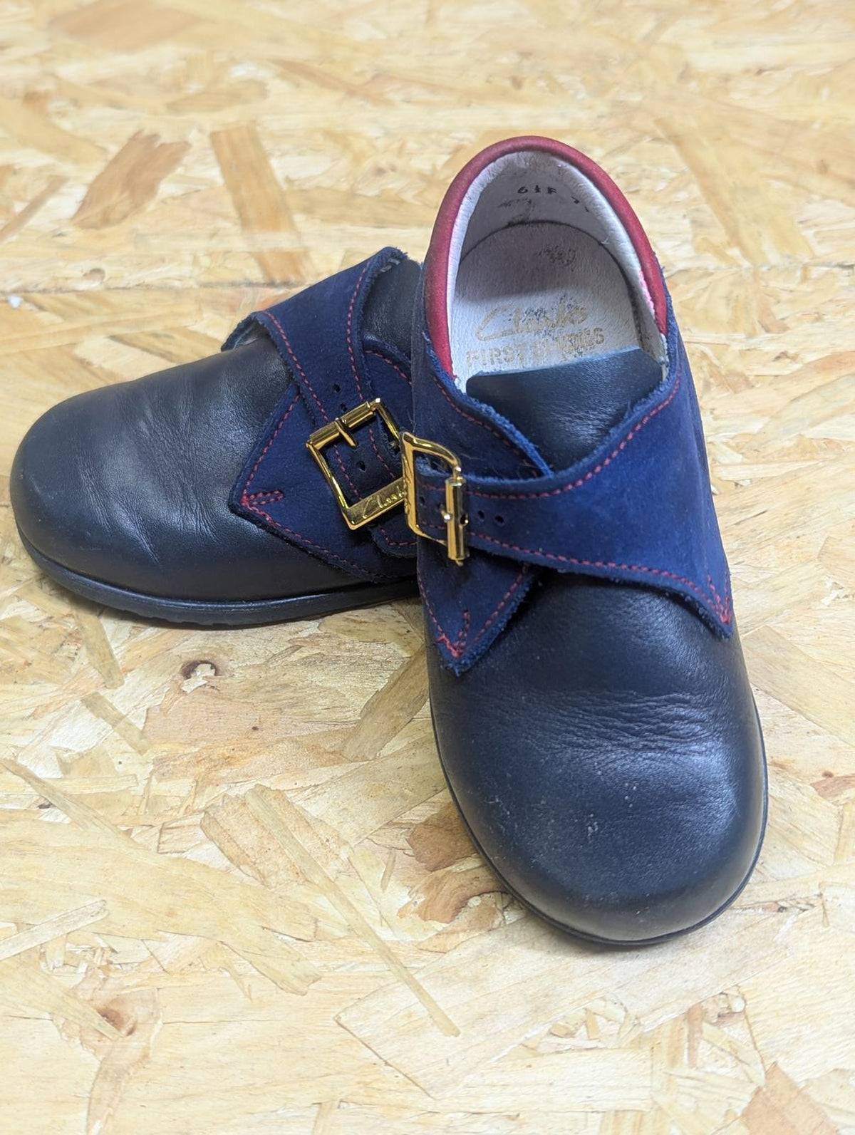 Vintage Clarks Morris Shoes Kids 6.5 UK 23 EU Blue Leather Buckle 90s England