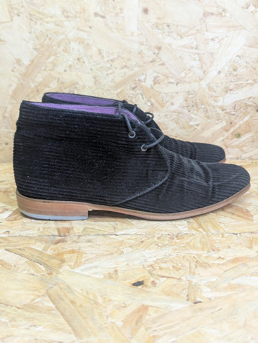 David Preston Regent Mod Boots Size 6 UK 40 EU Black Corduroy Flat Heel Laced